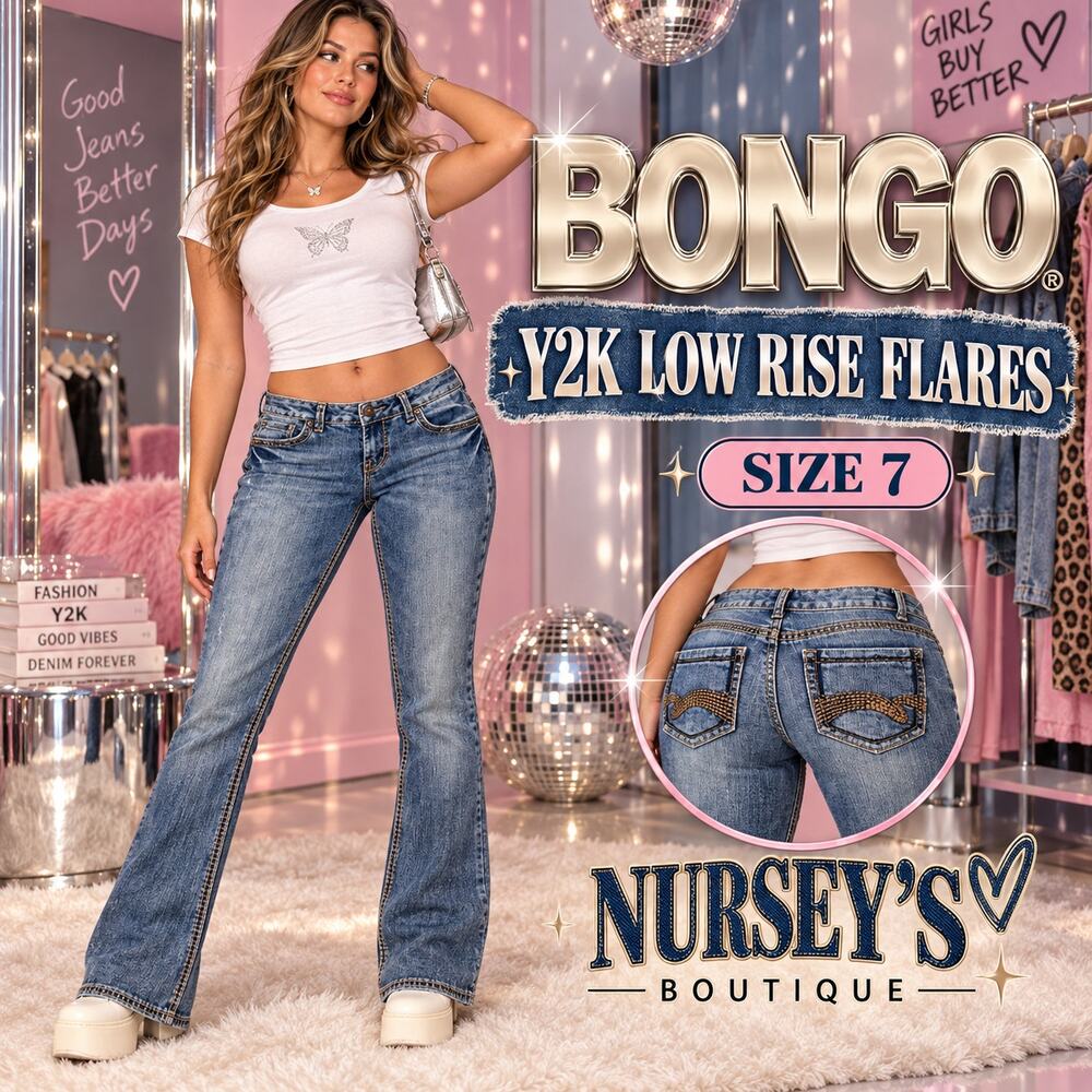 Bongo Y2K Low Rise Bootcut Flare Jeans Size 7 Embellished Pocket Stretch